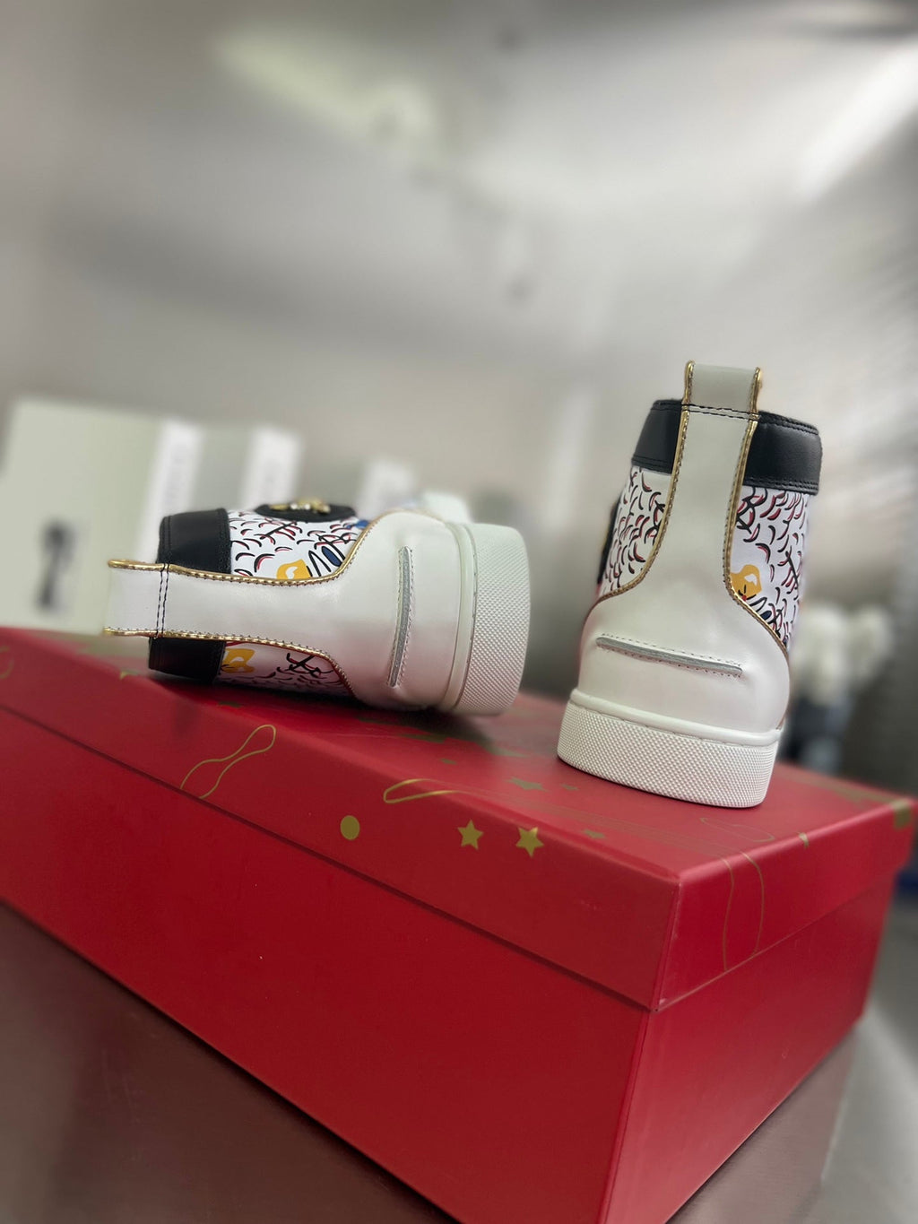 GRAFFITI HIGH-TOP FLAT SNEAKERS IN MULTICOLOR CALFSKIN