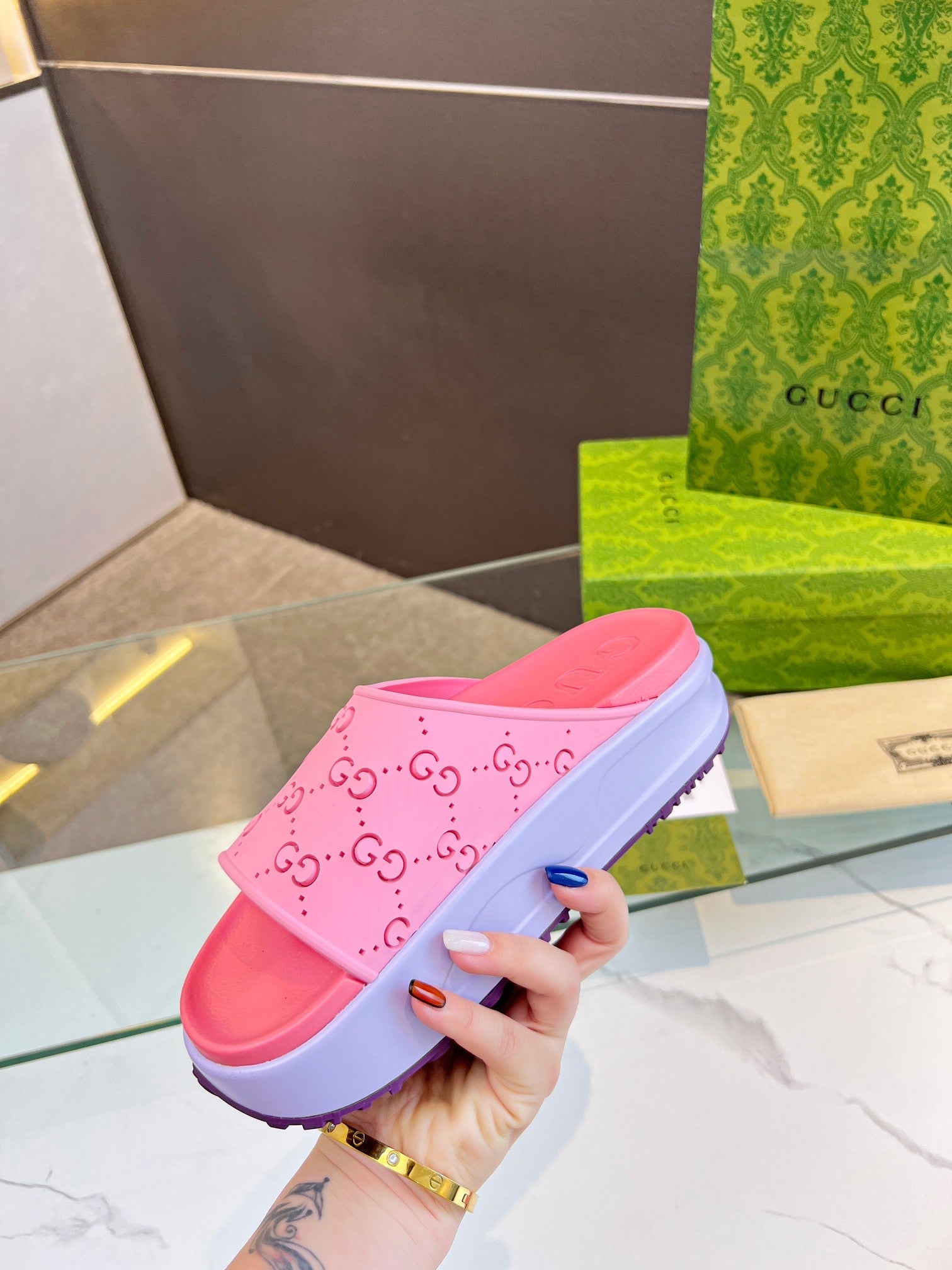 PLATFORM SANDALS IN BABY PINK MONOGRAM IMPORTED TPU