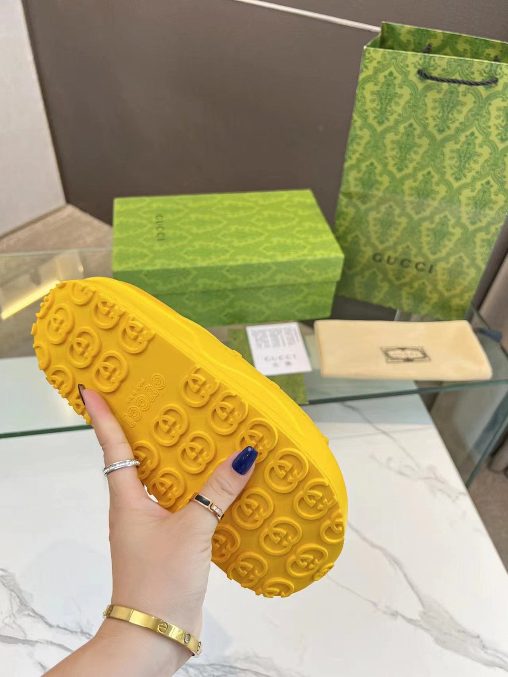 PLATFORM SANDALS IN BRIGHT YELLOW MONOGRAM IMPORTED TPU
