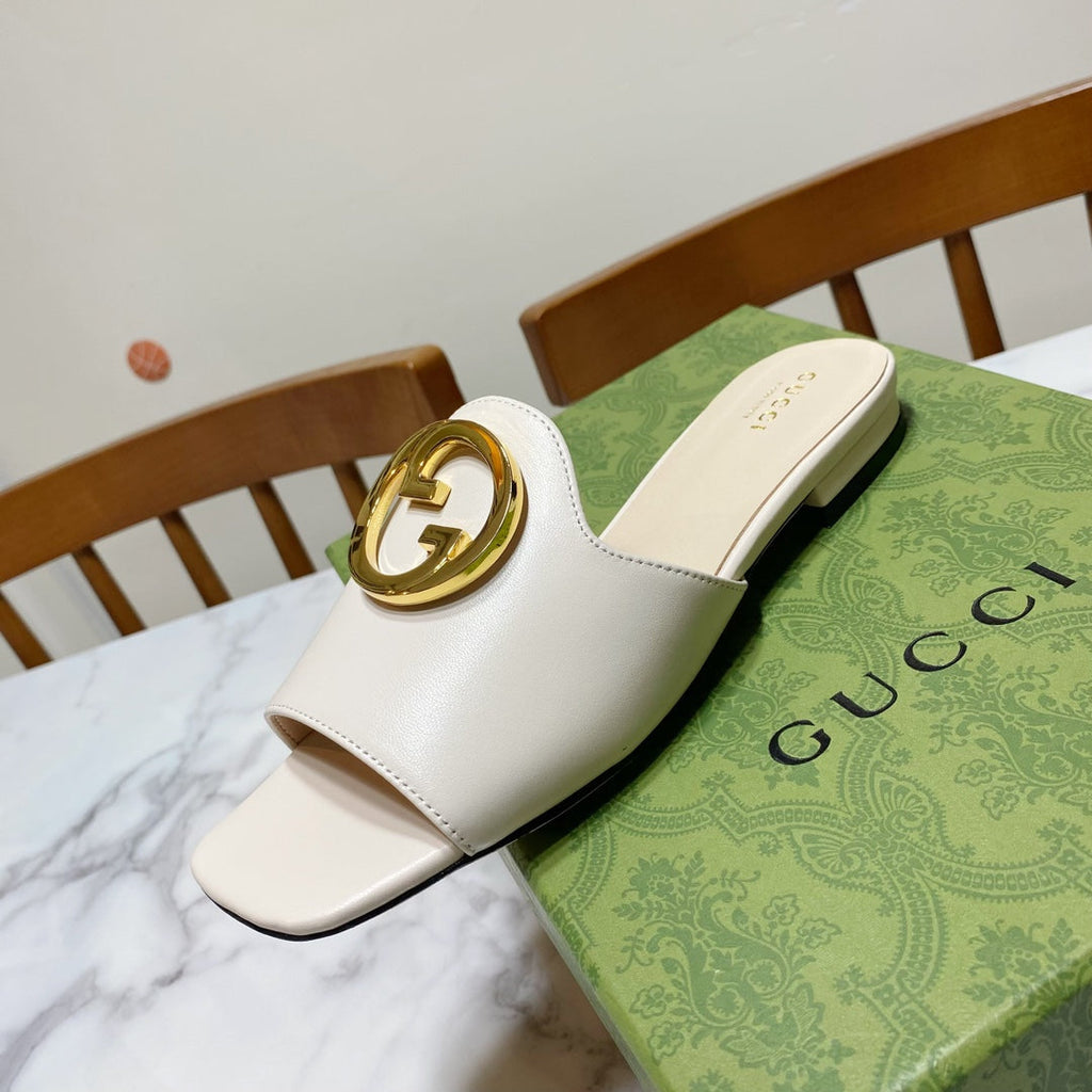 GUCCI 26S BLONDIE SLIPPERS IN CREAM WHITE CALFSKIN