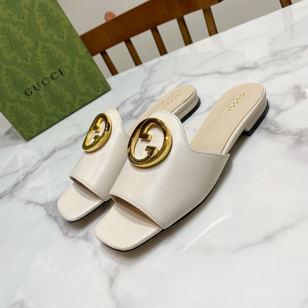 GUCCI 26S BLONDIE SLIPPERS IN CREAM WHITE CALFSKIN