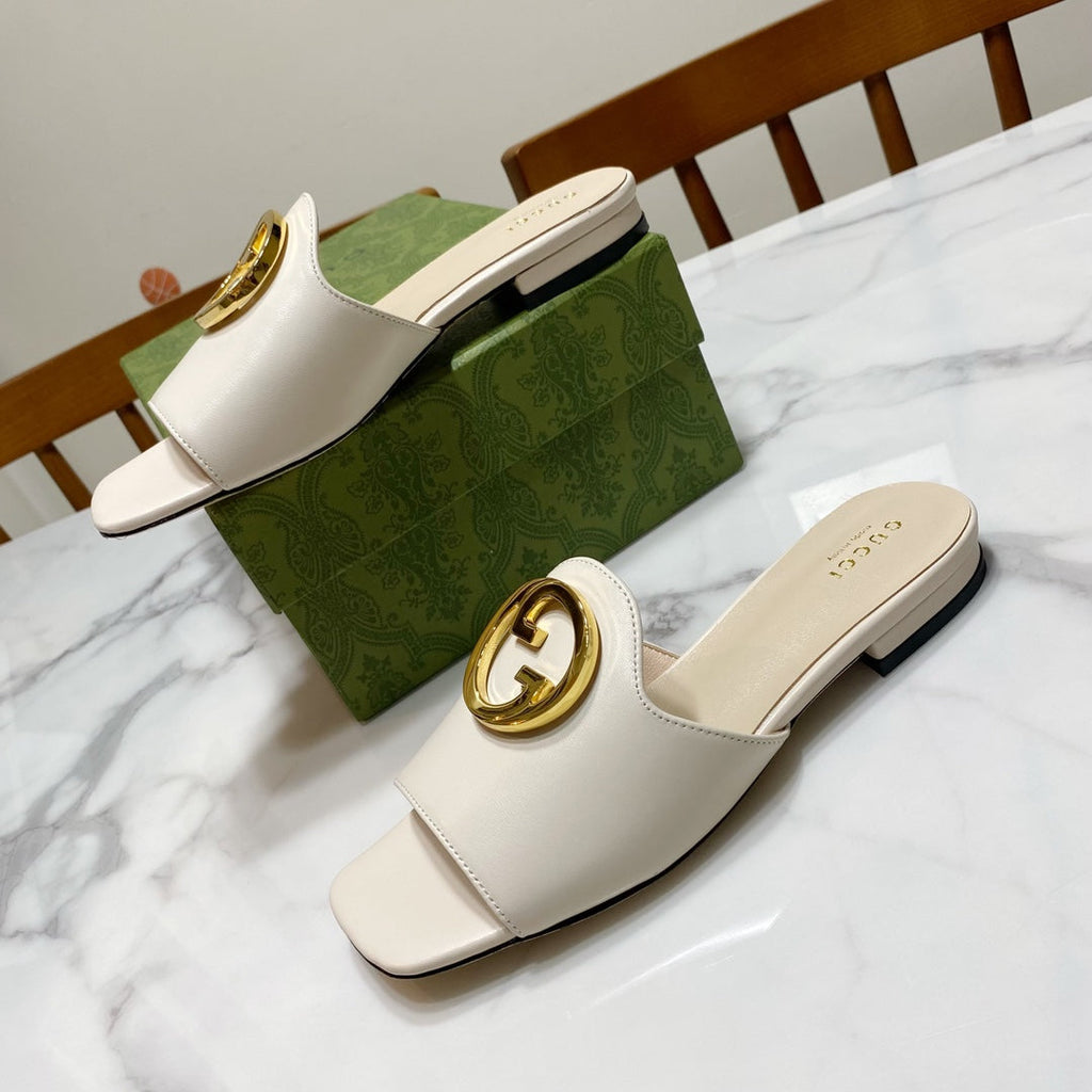 GUCCI 26S BLONDIE SLIPPERS IN CREAM WHITE CALFSKIN