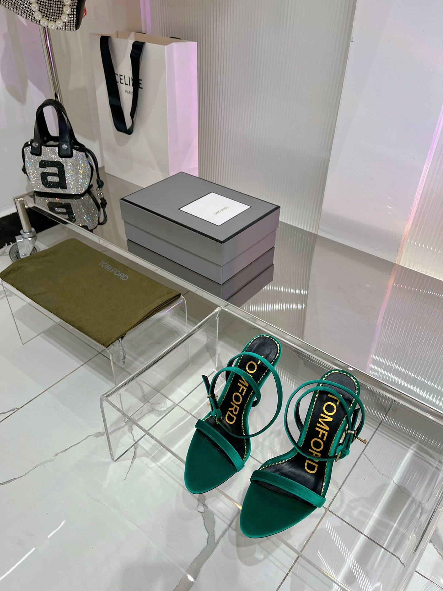 PADLOCK HIGH HEEL 10 CM SANDAL IN TEAL GREEN VELVET