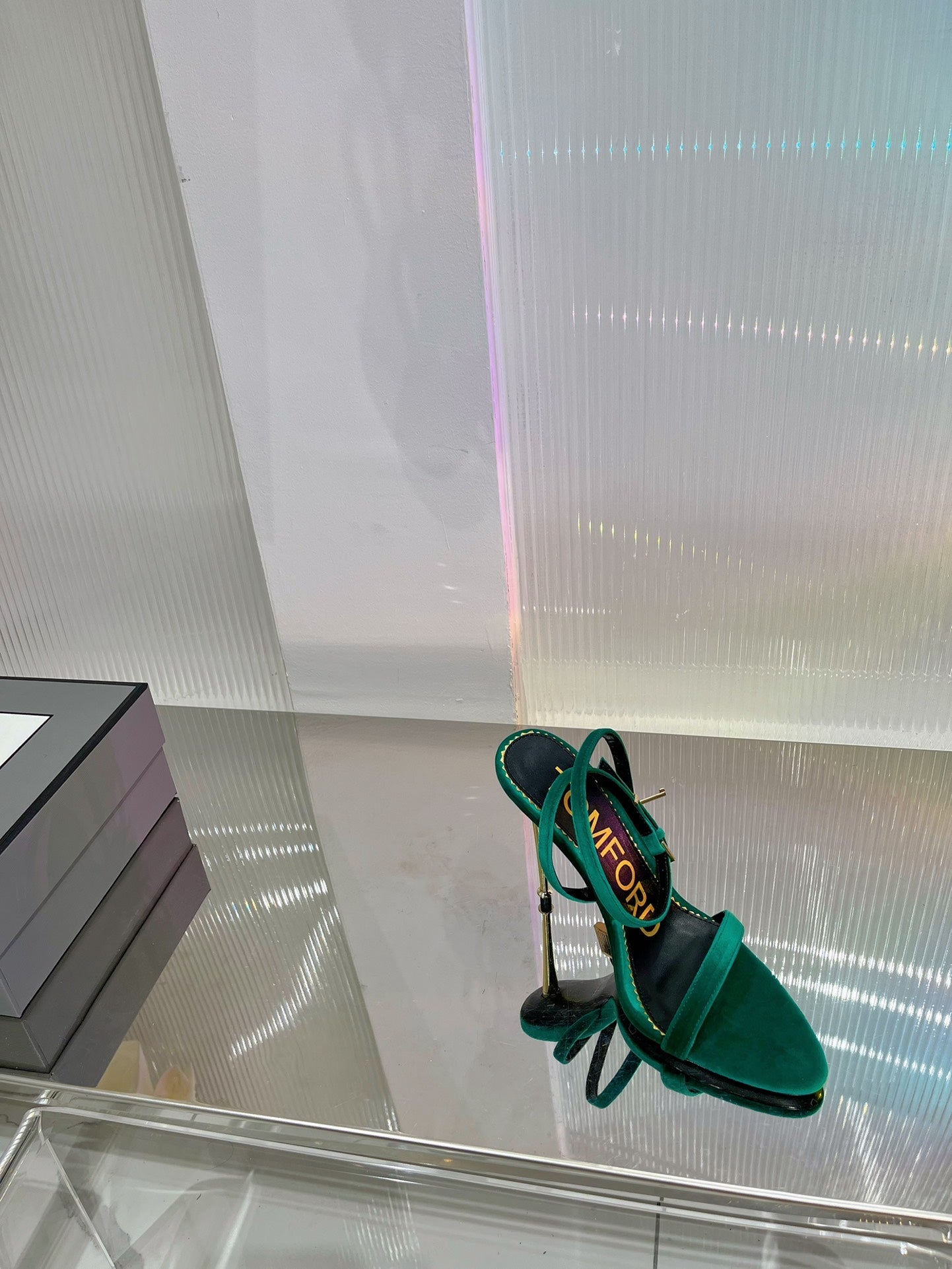 PADLOCK HIGH HEEL 10 CM SANDAL IN TEAL GREEN VELVET