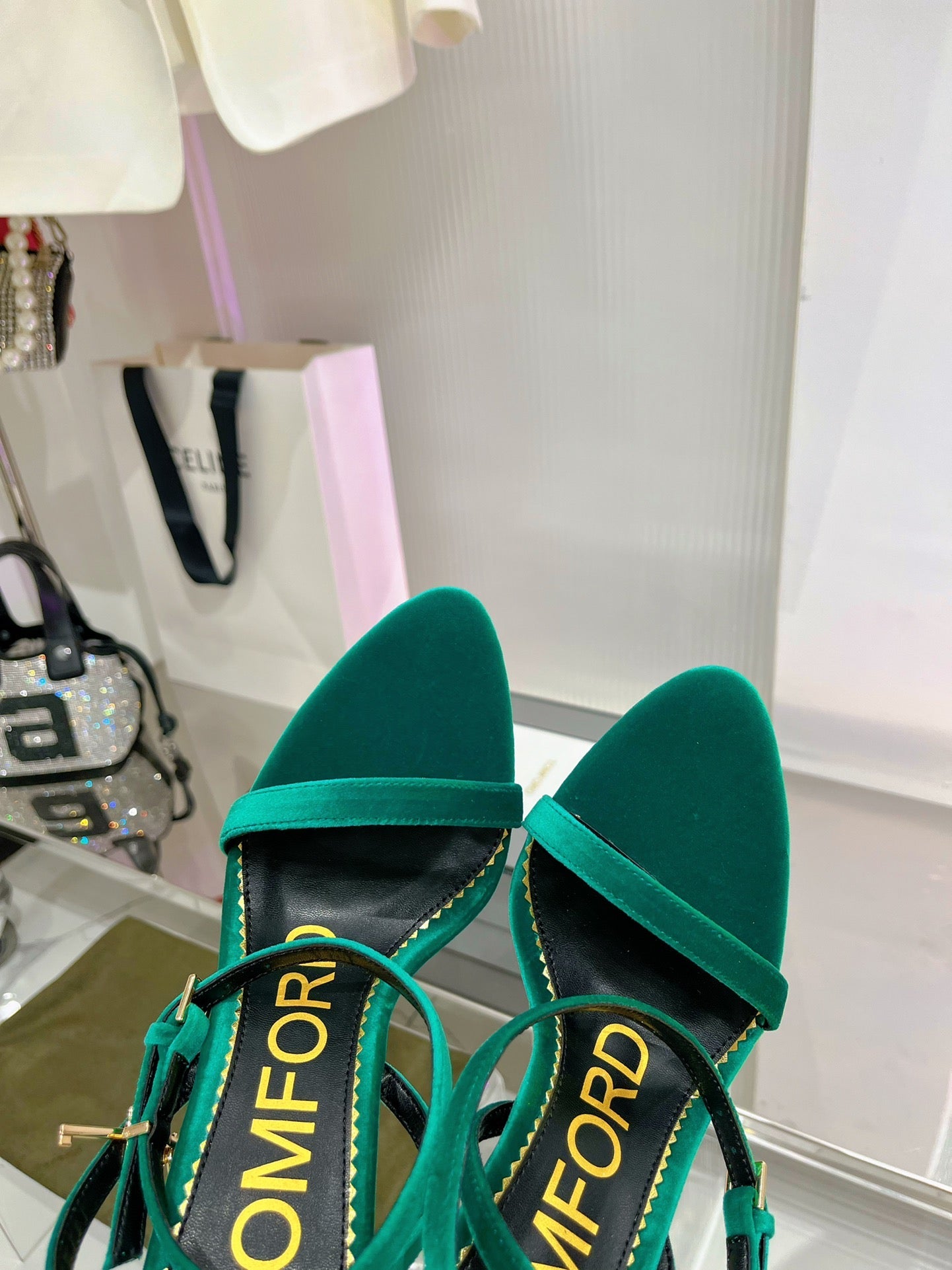 PADLOCK HIGH HEEL 10 CM SANDAL IN TEAL GREEN VELVET