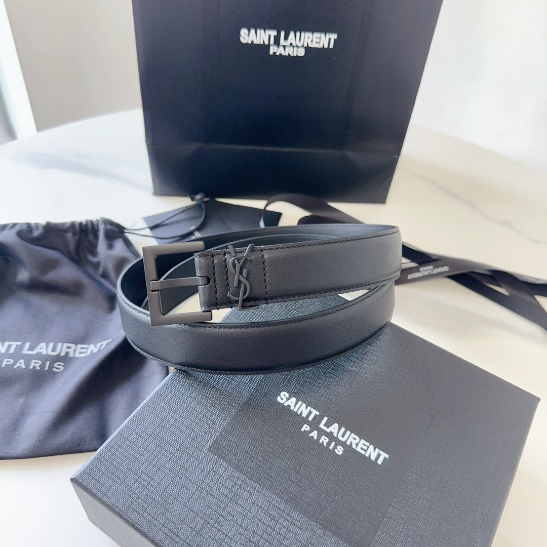 YSL 25S BELT 30 MM IN BLACK CALFSKIN 540221