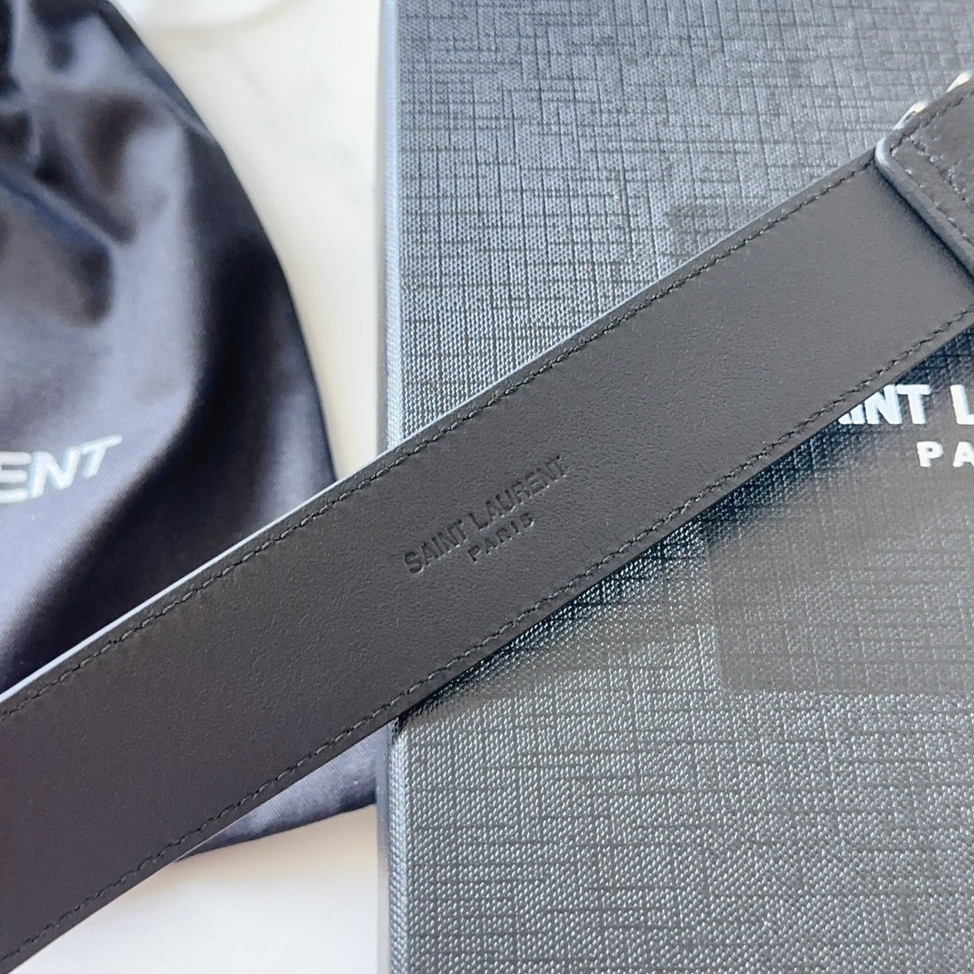 YSL 25S BELT 30 MM IN BLACK CALFSKIN 540221