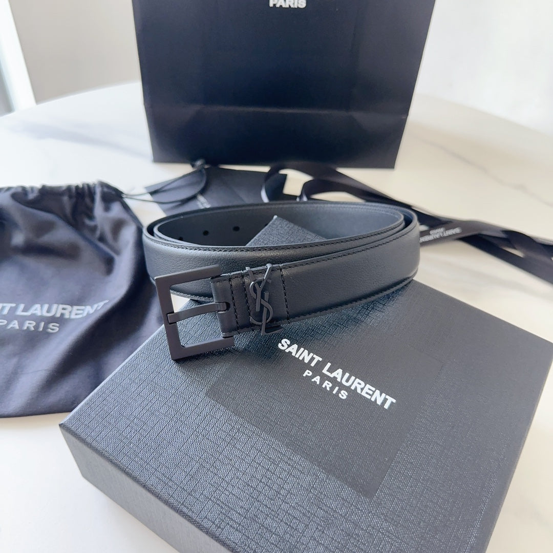 YSL 25S BELT 30 MM IN BLACK CALFSKIN 540221