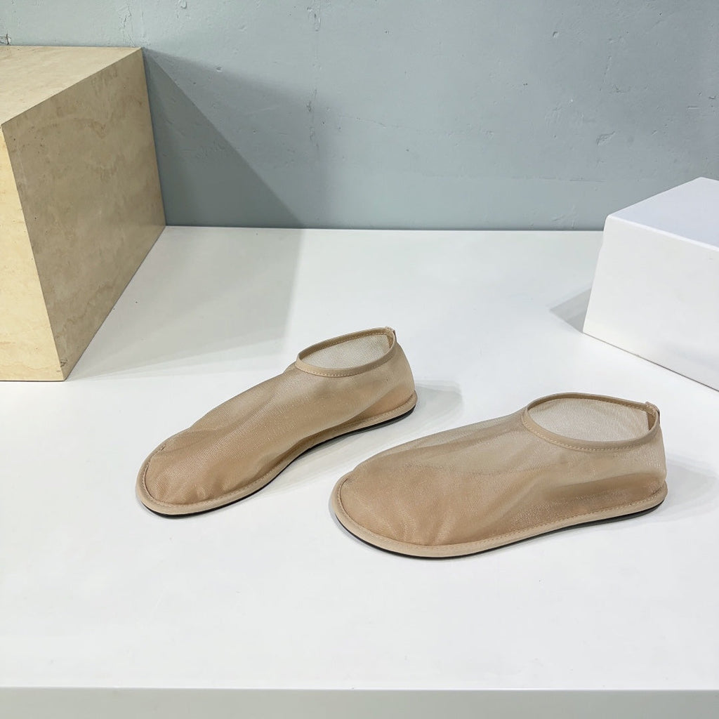 THE ROW 26S SOCK FLATS IN NUDE BEIGE MESH