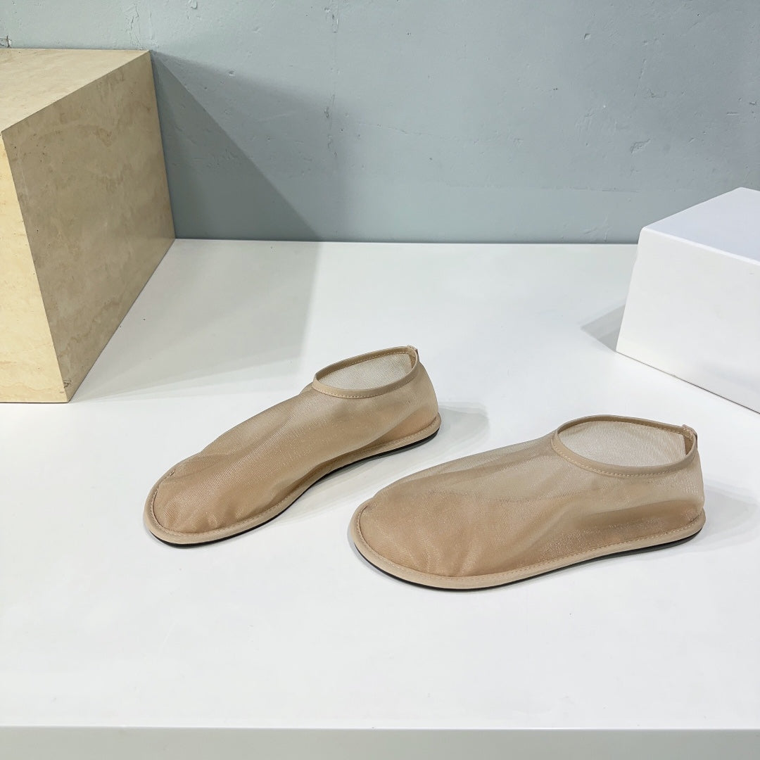 THE ROW 26S SOCK FLATS IN NUDE BEIGE MESH