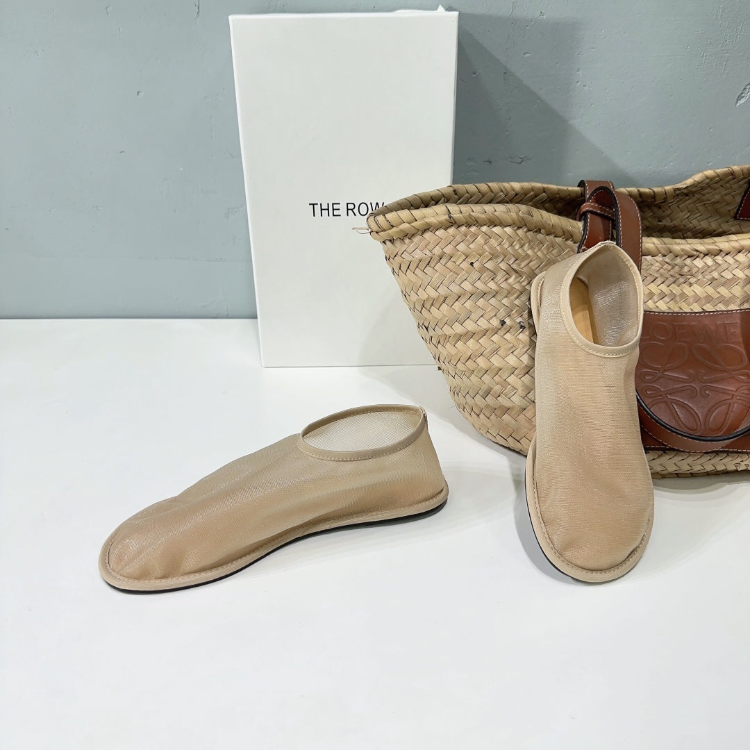 THE ROW 26S SOCK FLATS IN NUDE BEIGE MESH