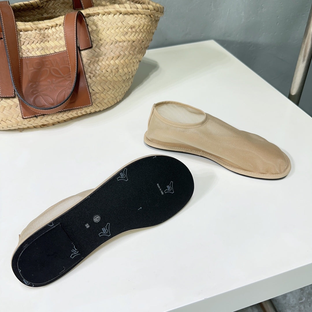 THE ROW 26S SOCK FLATS IN NUDE BEIGE MESH