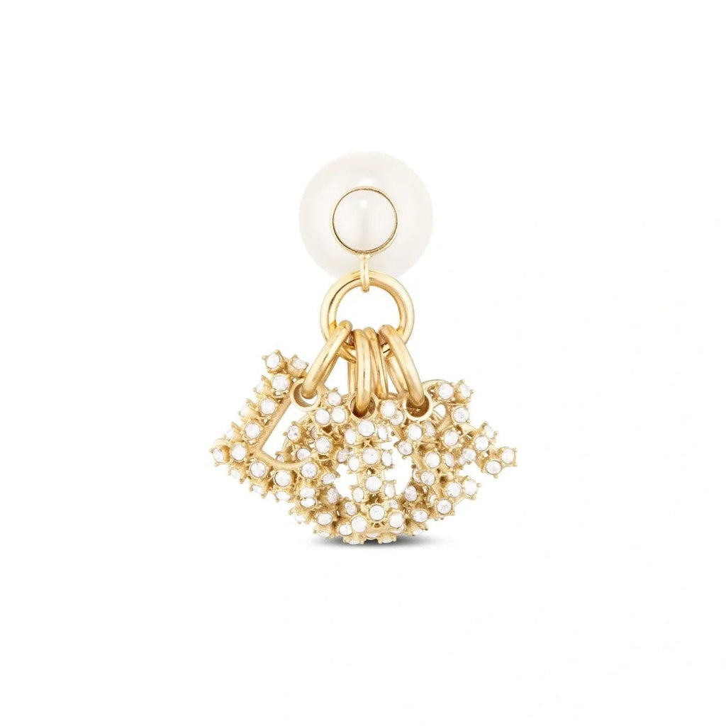 CD 26S CRYSTAL CD CHARM PEARL DROP EARRINGS IN GOLD METAL 633101