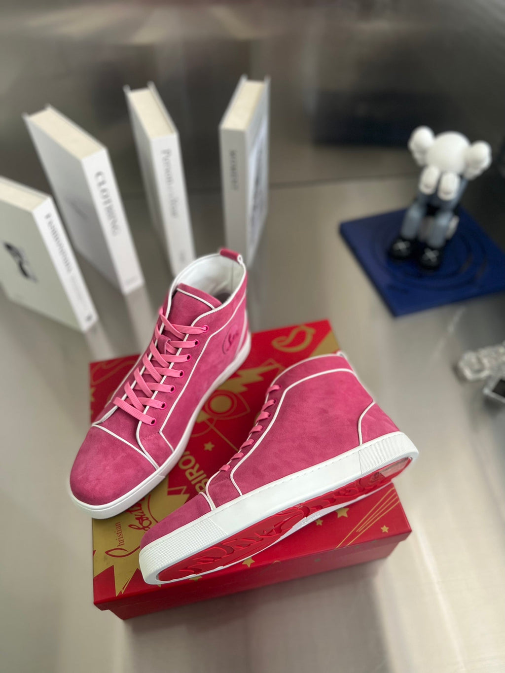 VARSILOUIS HIGH-TOP FLAT SNEAKERS IN ROSE PINK SUEDE