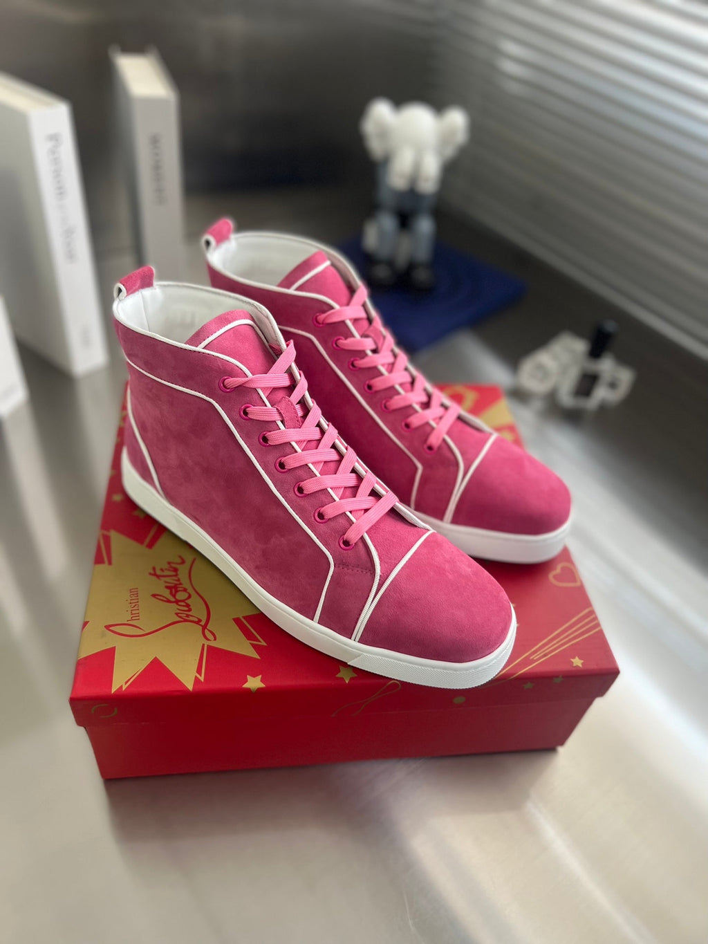 VARSILOUIS HIGH-TOP FLAT SNEAKERS IN ROSE PINK SUEDE