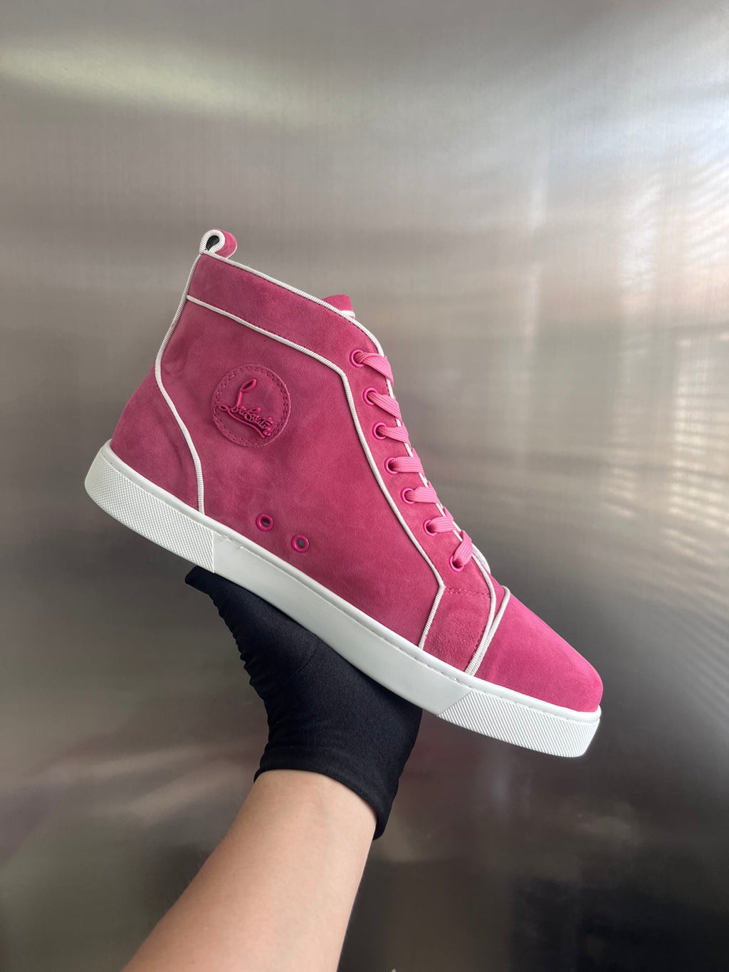 VARSILOUIS HIGH-TOP FLAT SNEAKERS IN ROSE PINK SUEDE