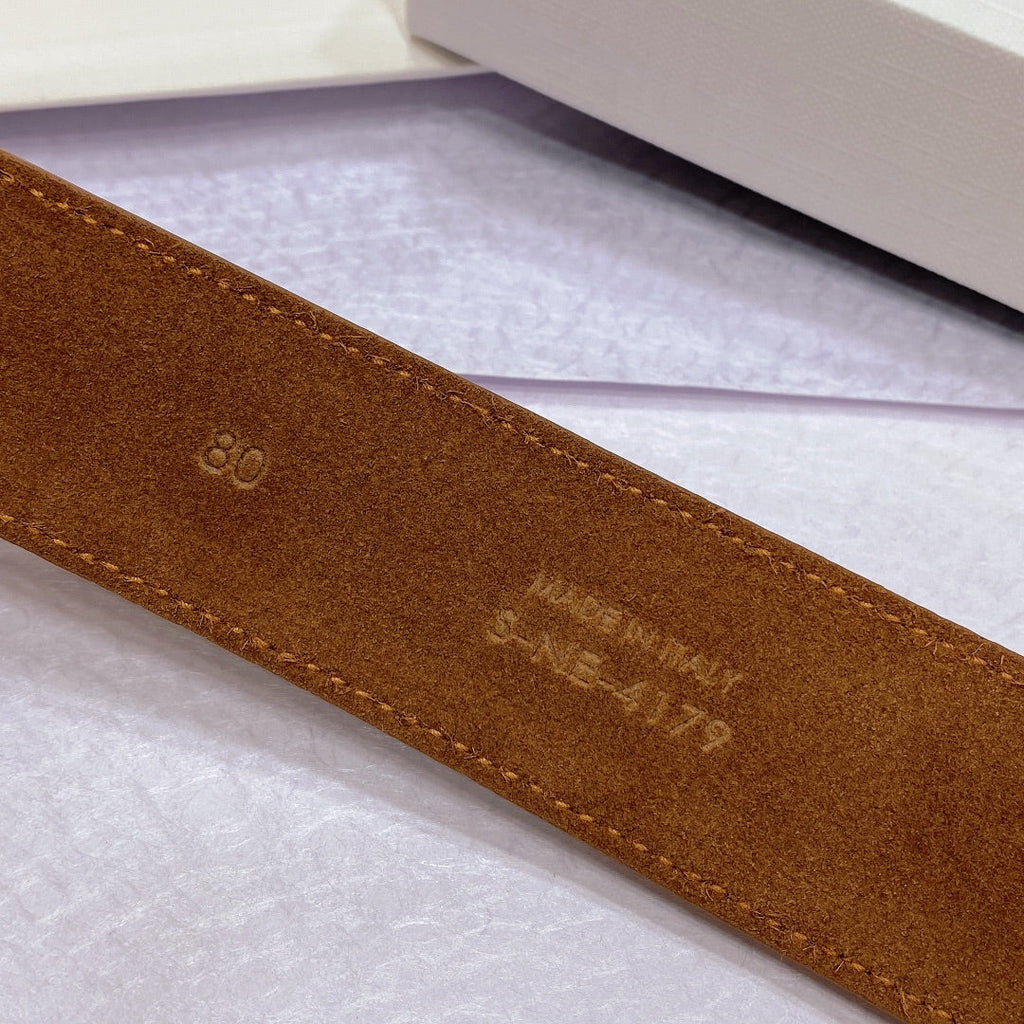 CL LARGE 35MM TWIN TRIOMPHE BELT IN BRONZE BROWN CALFSKIN GOLD HARDWARE