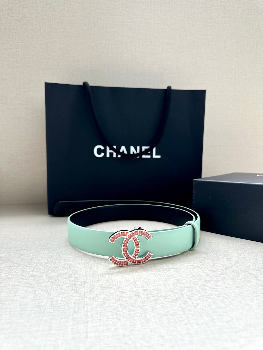 CHANEL 25S BELT 30 MM IN MINT GREEN CALFSKIN 616962