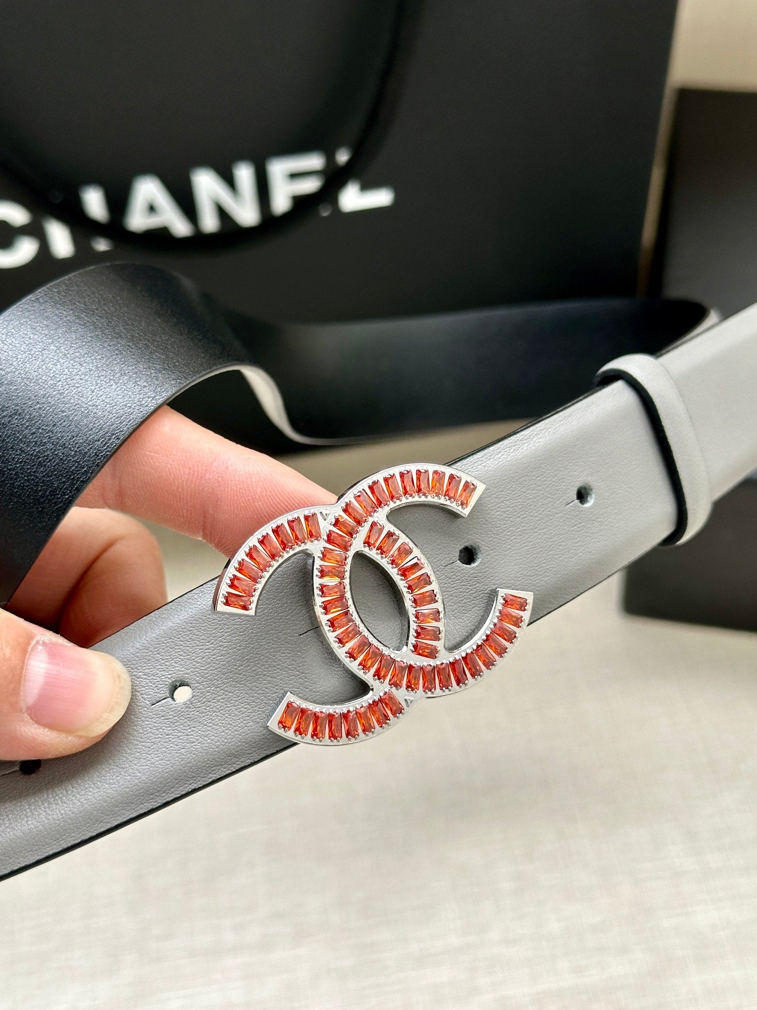 CHANEL 25S BELT 30 MM IN GREY CALFSKIN 616964