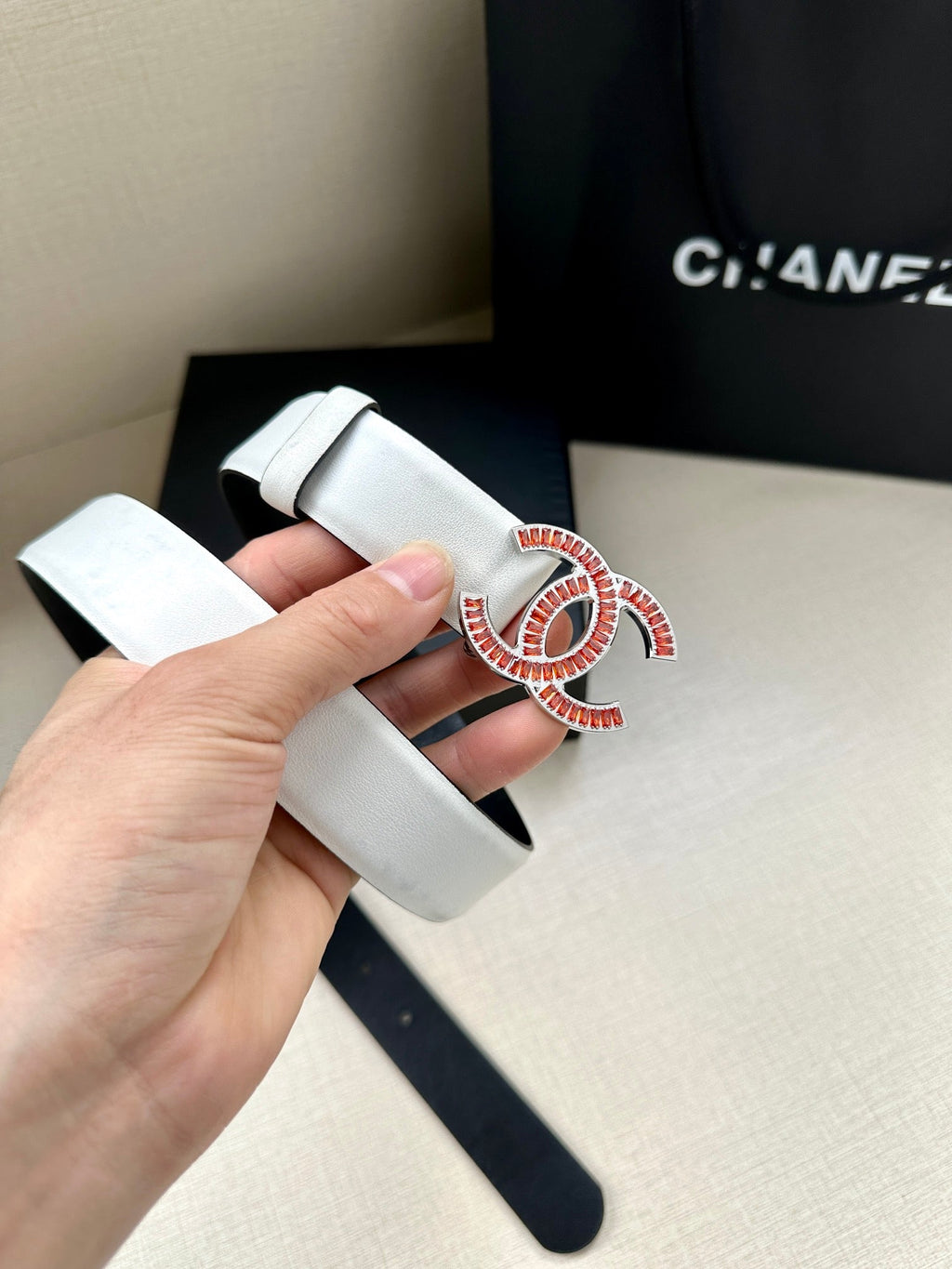 CHANEL 25S BELT 30 MM IN WHITE CALFSKIN 616972