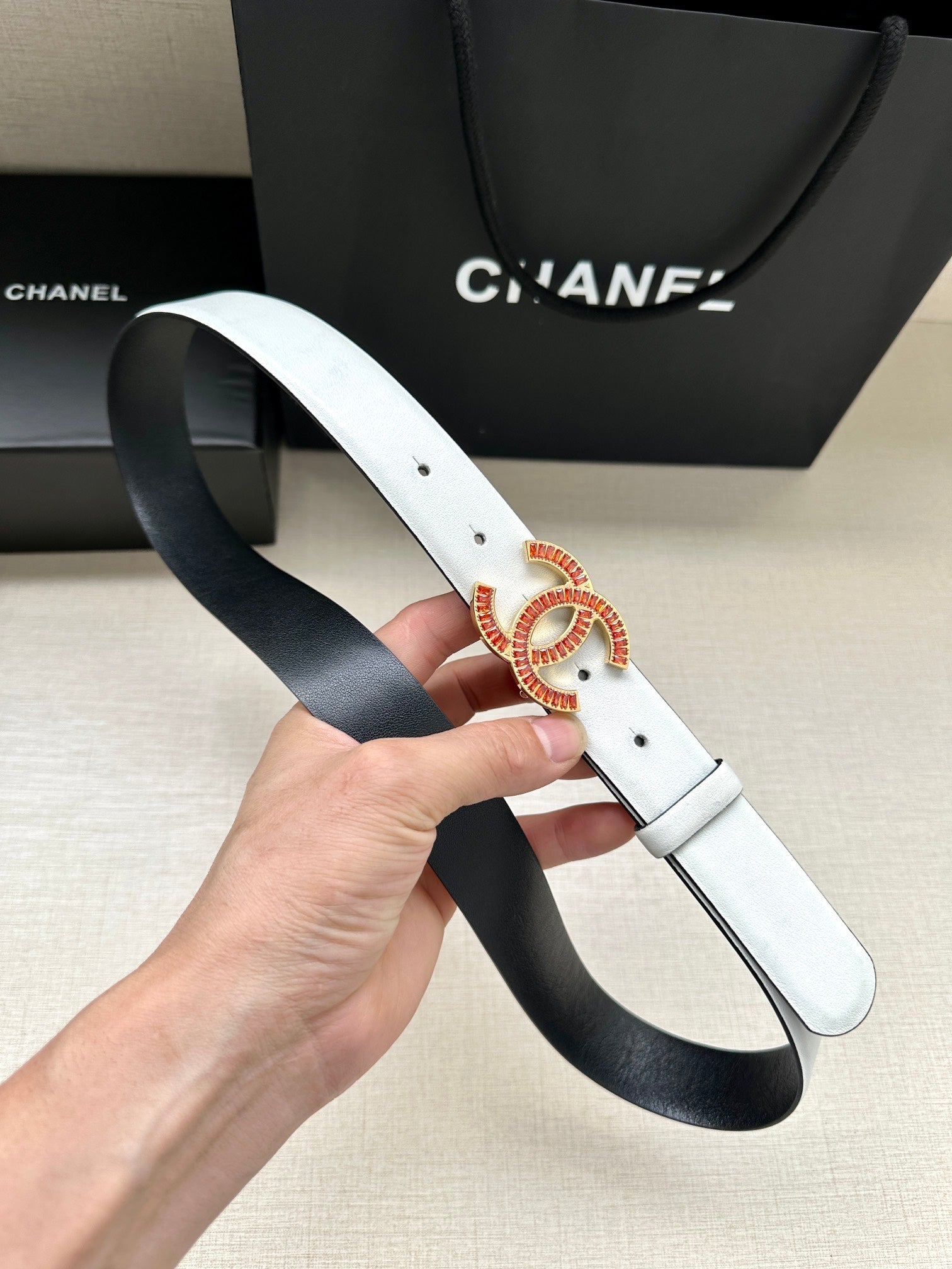 CHANEL 25S BELT 30 MM IN WHITE CALFSKIN 616972