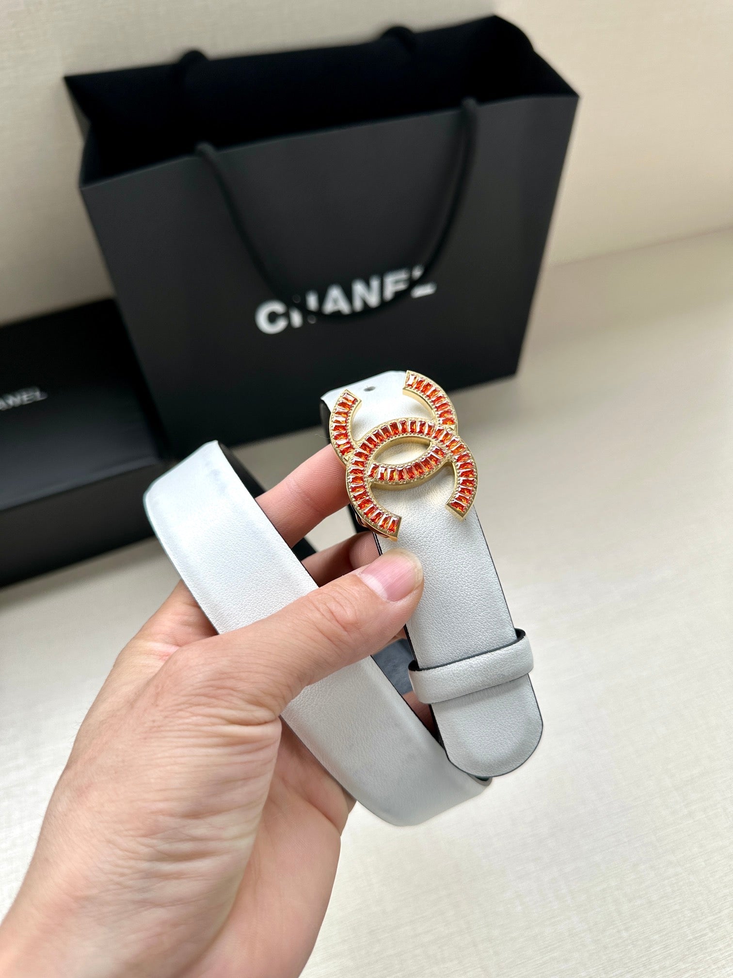 CHANEL 25S BELT 30 MM IN WHITE CALFSKIN 616972