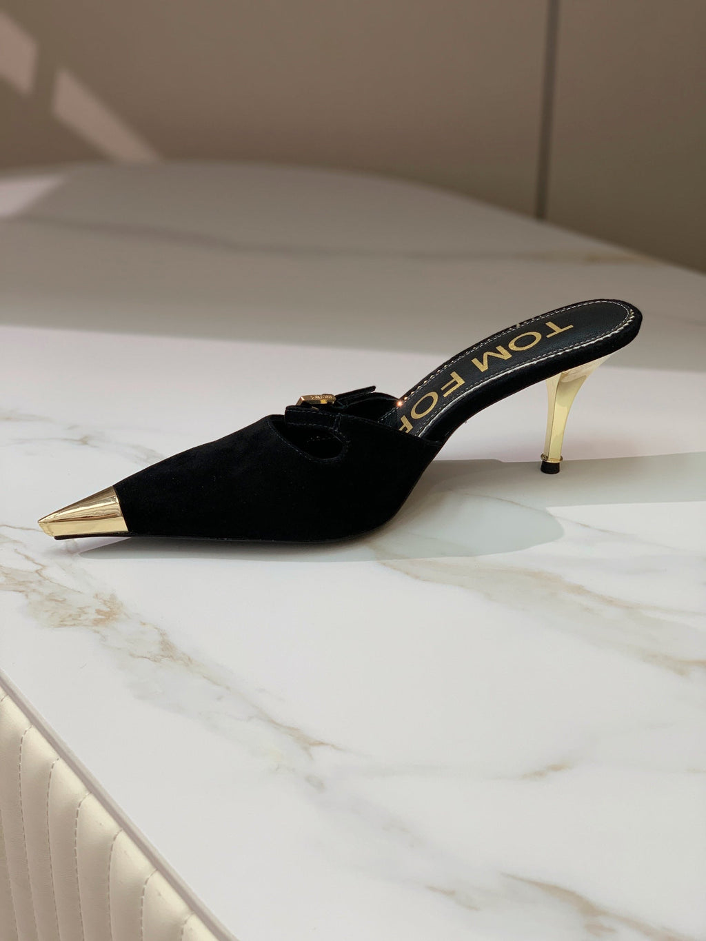 HIGH PUMP MULE 7 CM IN BLACK SUEDE
