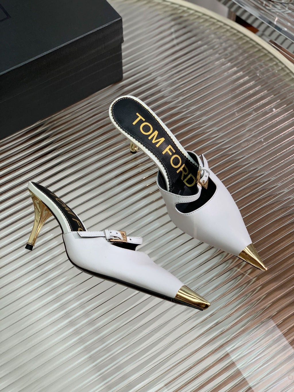 HIGH PUMP MULE 7 CM IN  WHITE CALFSKIN