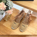 PRADA 26S ESPADRILLE HIGH HEEL SANDALS IN BEIGE RAFFIA