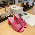 PRADA 26S OPEN TOE CRYSTAL EMBELLISHED MULES 100MM IN FUCHSIA PINK SATIN