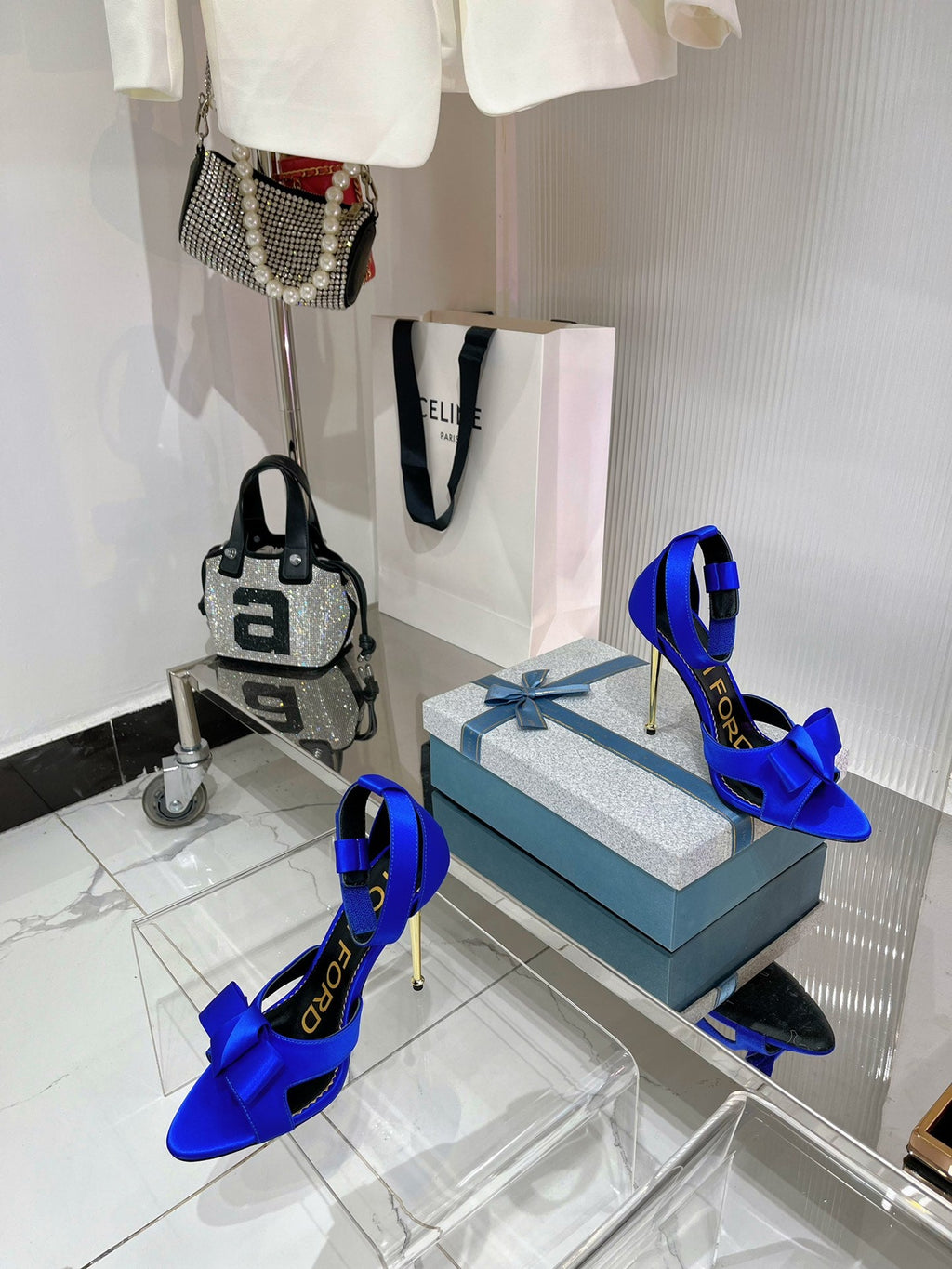 HIGH HEELS 11 CM IN COBALT BLUE PURE SILK AND LAMBSKIN