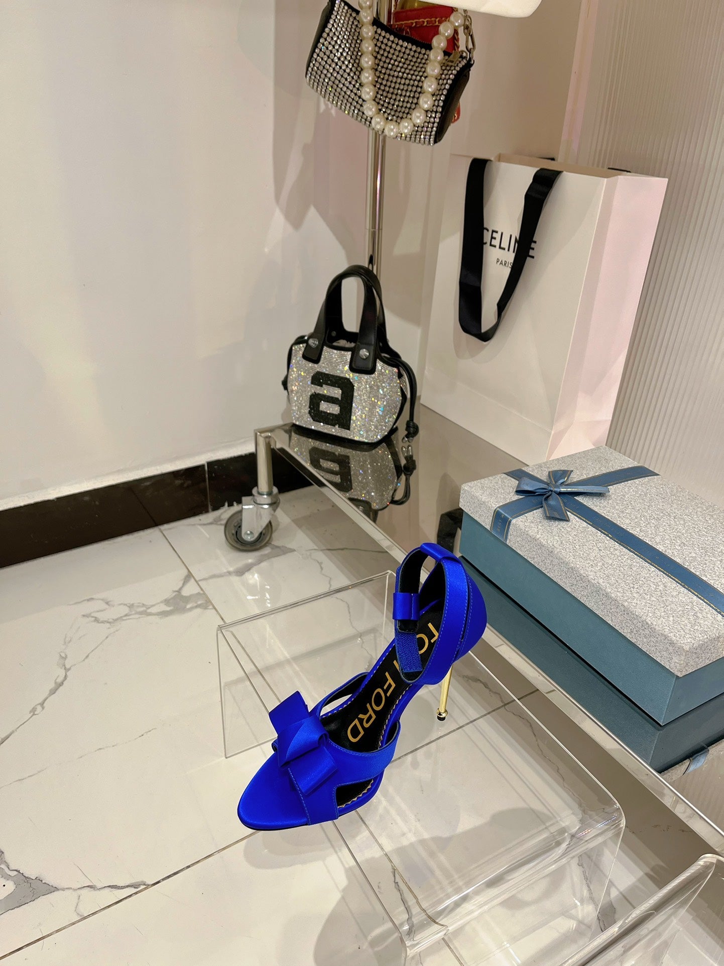HIGH HEELS 11 CM IN COBALT BLUE PURE SILK AND LAMBSKIN