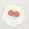 CHANEL 26S DOUBLE C LOGO ROUND PINK RESIN STUD EARRINGS IN GOLD METAL 633346