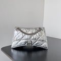 CRUSH CHAINED BAG 25 IN SILVER METALLIC QUILTED CRUSHED CALFSKIN