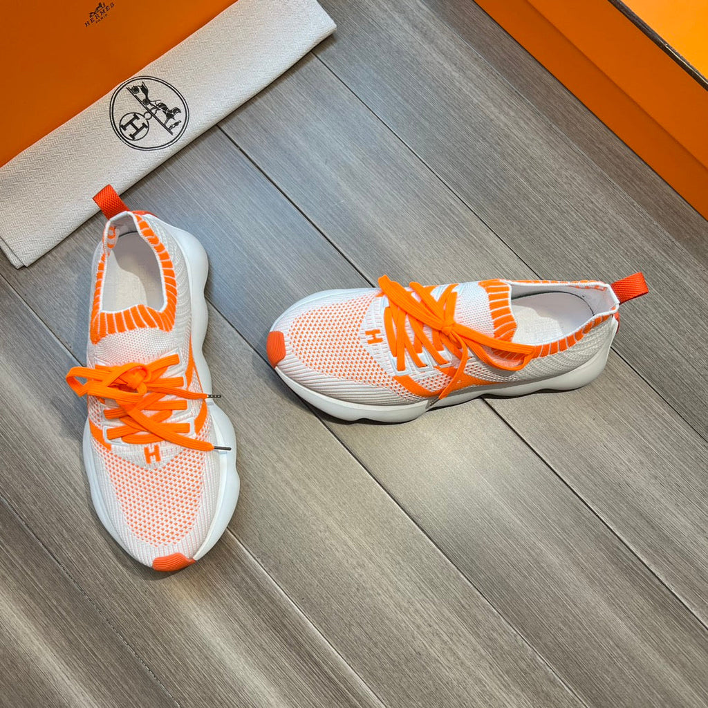 HM FLEX SLIP-ON SNEAKER WHITE AND ORANGE WOVEN FABRIC