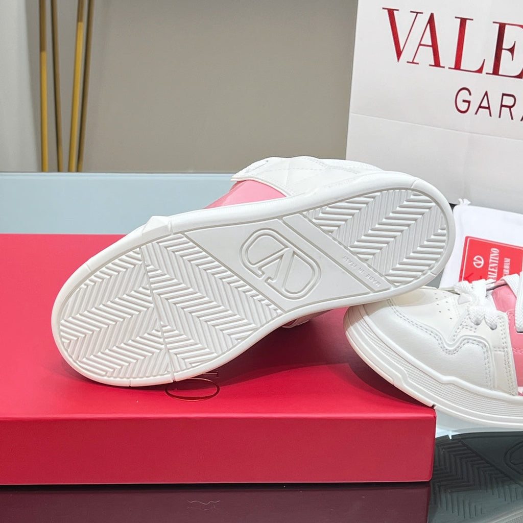 VALENTINO 25S GARAVANI OPEN SKATE SNEAKERS IN PEACH PINK LAMBSKIN STYLE 11