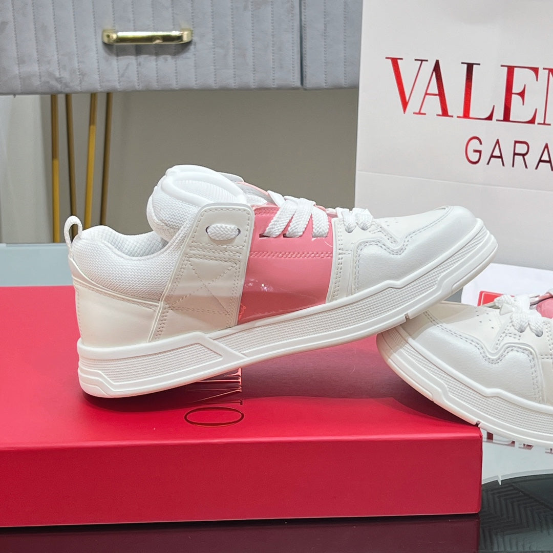 VALENTINO 25S GARAVANI OPEN SKATE SNEAKERS IN PEACH PINK LAMBSKIN STYLE 11