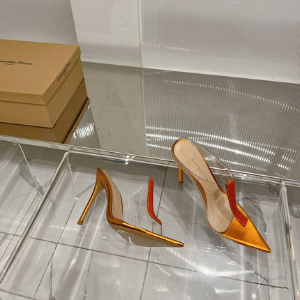 GIANVITO ROSSI 26S HEELED SANDALS 105 MM IN ORANGE METALLIC TPU