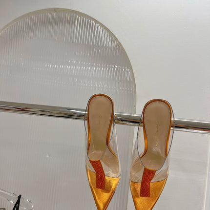 GIANVITO ROSSI 26S HEELED SANDALS 105 MM IN ORANGE METALLIC TPU