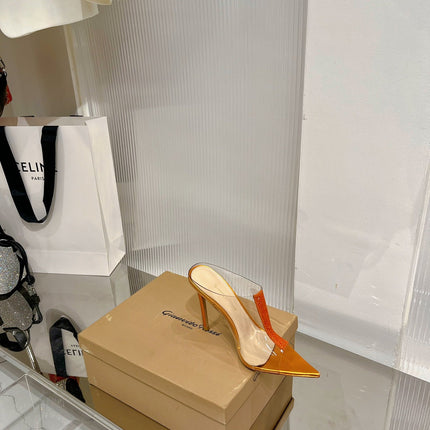 GIANVITO ROSSI 26S HEELED SANDALS 105 MM IN ORANGE METALLIC TPU
