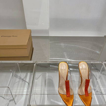 GIANVITO ROSSI 26S HEELED SANDALS 105 MM IN ORANGE METALLIC TPU