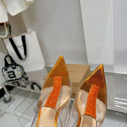 GIANVITO ROSSI 26S HEELED SANDALS 105 MM IN ORANGE METALLIC TPU
