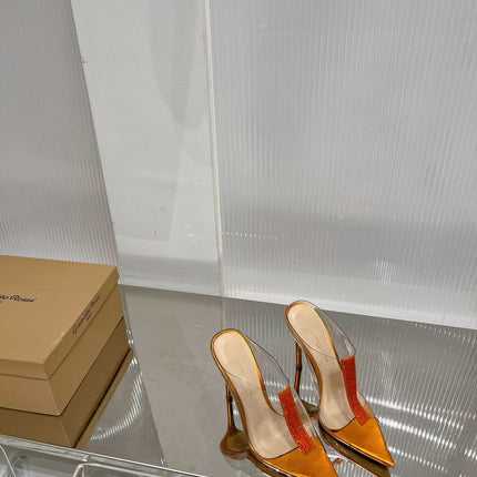 GIANVITO ROSSI 26S HEELED SANDALS 105 MM IN ORANGE METALLIC TPU