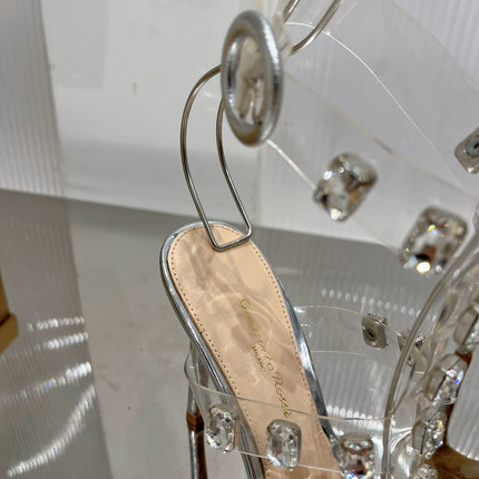 GIANVITO ROSSI 26S HEELED SANDALS 105 MM IN SILVER PATENT LEATHER CRYSTALS STYLE 2