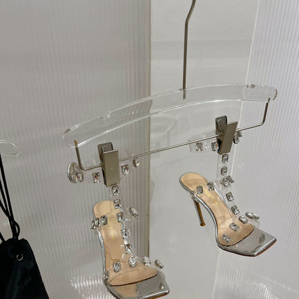GIANVITO ROSSI 26S HEELED SANDALS 105 MM IN SILVER PATENT LEATHER CRYSTALS STYLE 2