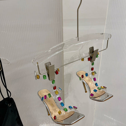 GIANVITO ROSSI 26S HEELED SANDALS 105 MM IN SILVER PATENT LEATHER CRYSTALS