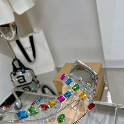 GIANVITO ROSSI 26S HEELED SANDALS 105 MM IN SILVER PATENT LEATHER CRYSTALS