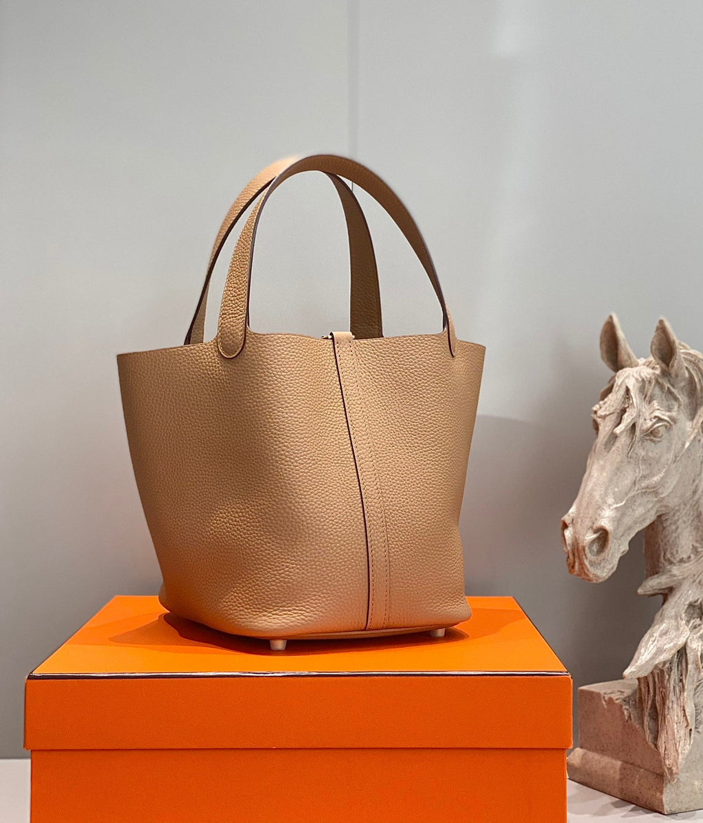 HM PICOTIN LOCK BAG 22 IN BROWN CALFSKIN