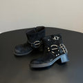 MIUMIU 26S ANKLE BOOTS IN BLACK SUEDE SILVER HARDWARE