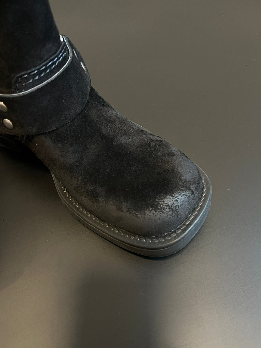 MIUMIU 26S ANKLE BOOTS IN BLACK SUEDE SILVER HARDWARE